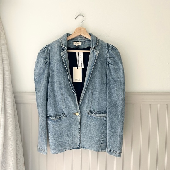⭐️ NEW Elan Medium Light Blue Puff Sleeve Light Jackson Denim Blazer - Picture 2 of 10